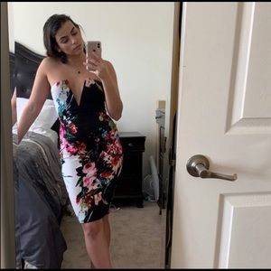 Forever 21 Black and White Floral Strapless Dress